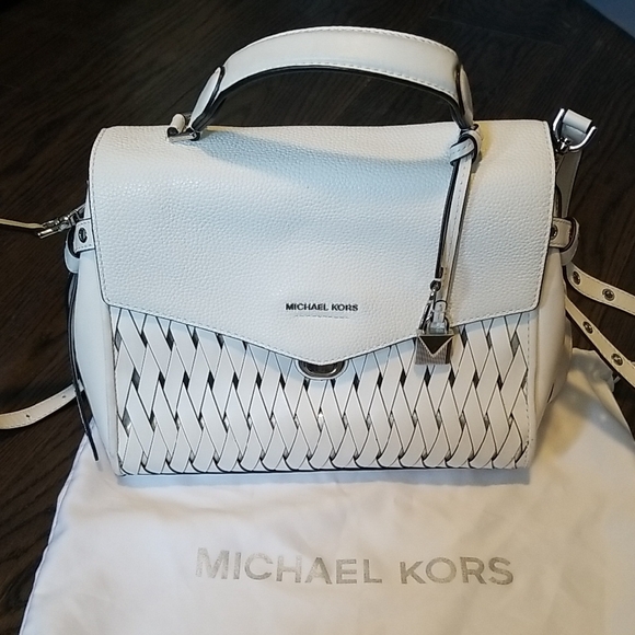 Michael Kors Handbags - Michael Kors White Woven Top-Handle Satchel with Detachable Strap
